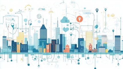 Poster - Smart City Concept with Advanced Infrastructure and Intelligent Technology Illustrations
