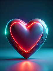 Wall Mural - Neon glass heart design with a futuristic high-tech glow on a sleek background