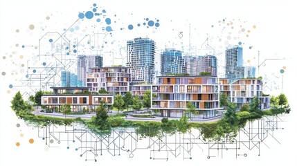 Poster - Modern Smart City Concept with Digital Living Solutions and Innovative Architecture for Urban Development