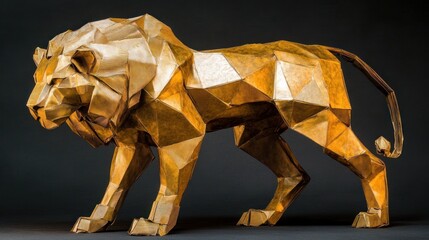 Aufkleber - A geometric origami lion sculpture showcasing artistic craftsmanship and design.