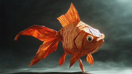 Aufkleber - A beautifully crafted origami goldfish, showcasing intricate folds and vibrant colors.