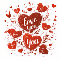 Wall Mural - valentine hearts background,The word 'I love you' written in cursive script, Valentine's Day themed clip art
