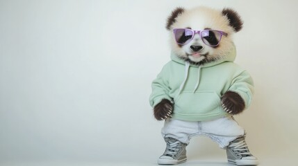 Aufkleber - A cute panda wearing sunglasses and casual clothing, posing playfully against a light background.