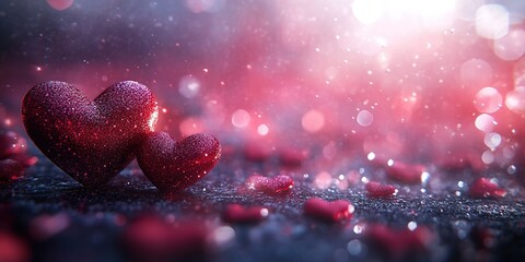 Poster - Glittering red hearts surrounded by sparkling decorations create a romantic atmosphere for special celebrations