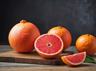 Wall Mural - Grapefruits on a Wooden Board