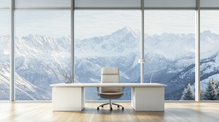 Leinwandbilder - A modern office with a stunning mountain view, creating a serene work environment.