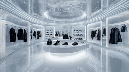 Poster - A sleek, modern retail space showcasing luxury clothing and accessories.