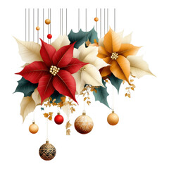 Wall Mural - Elegant Holiday Floral Arrangement with Poinsettias and Ornaments