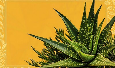 Poster - Aloe Vera Plant Against Yellow Background With Frame