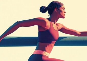 Poster - A fit woman stretching on a railing, showcasing athleticism and focus.