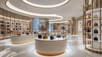 Poster - A luxurious boutique showcasing an array of designer handbags in an elegant setting.