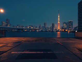 Poster - A serene cityscape at dusk featuring a prominent tower against a skyline.