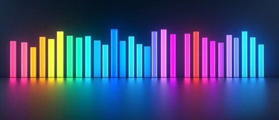 Poster - Modern realistic illustration of blue, yellow, green, and red neon bar lamps glowing in smoke. Night club design element.