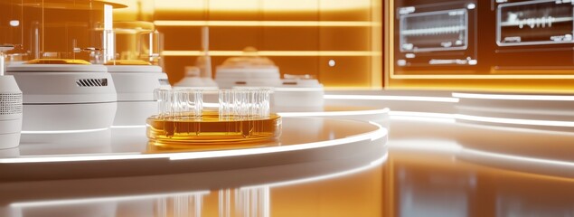 Poster - A futuristic laboratory setting with glassware and glowing surfaces.