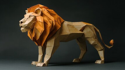 Leinwandbilder - A detailed origami lion sculpture showcasing artistic craftsmanship and design.