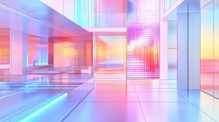 Poster - A vibrant, futuristic interior featuring colorful reflections and sleek surfaces.