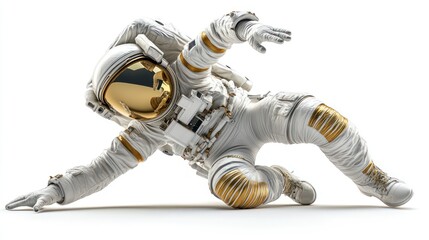 Fototapete - an astronaut in a dynamic pose, showcasing a futuristic space suit design.