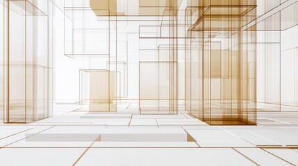 Fototapete - Abstract geometric structures in a minimalist space, emphasizing transparency and depth.