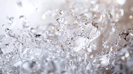 Poster - Captivating crystalline water droplets splashing and dancing in dynamic motion creating a mesmerizing display against a pristine white backdrop  The droplets  translucent