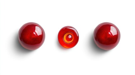 Aufkleber - Three glossy red spheres arranged with a smaller one in the center, showcasing color and design.