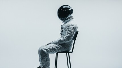 Aufkleber - An astronaut in a spacesuit sits on a chair against a minimalistic background.