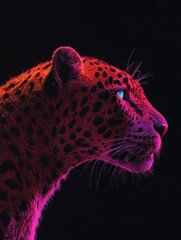 Aufkleber - A vibrant, stylized profile of a leopard against a dark background, showcasing its features.
