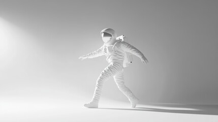 Aufkleber - A white astronaut figure walking in a minimalistic, light-filled environment.