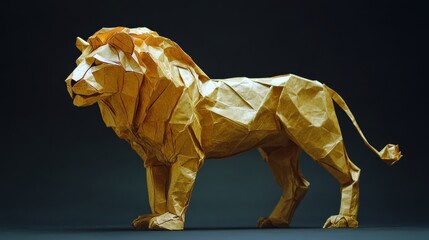 Aufkleber - A detailed origami sculpture of a lion, showcasing intricate folds and craftsmanship.