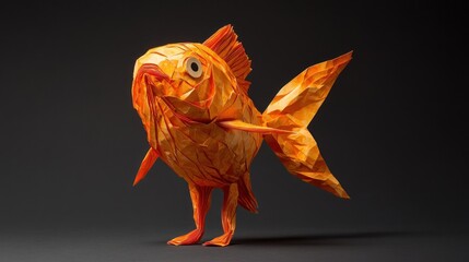 Poster - A whimsical origami fish sculpture in vibrant orange, showcasing artistic craftsmanship.