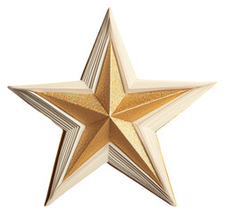 Poster - PNG A shimmering gold star with layered dimensions, showcasing a striking design that captures attention and radiates elegance.