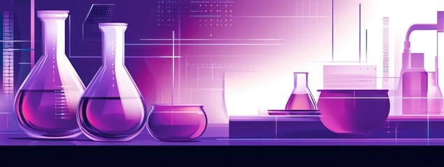 Poster - A vibrant laboratory scene featuring glassware with colored liquids, suggesting scientific exploration.