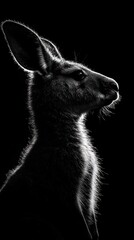 Poster - A silhouetted profile of a kangaroo against a black background, highlighting its features.