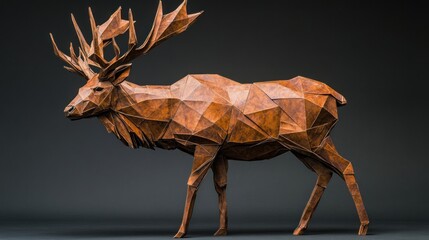 Poster - A geometric origami sculpture of a deer, showcasing intricate craftsmanship and design.