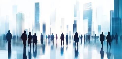 Poster - Silhouetted figures in a futuristic urban environment.