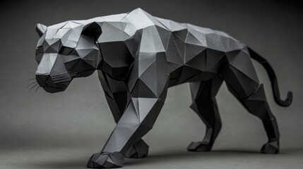 Poster - A geometric black paper sculpture of a panther, showcasing artistic design and craftsmanship.