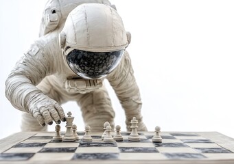 Aufkleber - An astronaut figurine plays chess on a classic board, blending science with leisure.