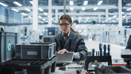 Aufkleber - Caucasian Female Worker Disassembling Old Laptops To Recycle Electronic Components For Sustainable Production At Electronics Factory. Woman Unscrewing Digital Displays And Sorting Them In Boxes.