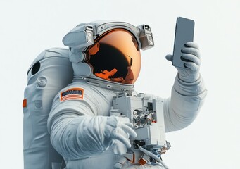 Poster - An astronaut in a space suit taking a selfie with a smartphone.