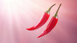 © Tania - Red Chili Peppers in Motion on Bright Pink Background