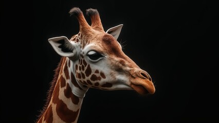 Sticker -  A close up of a giraffe's head against a black background