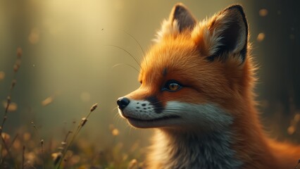 Sticker - A close up of a red fox in a field of grass