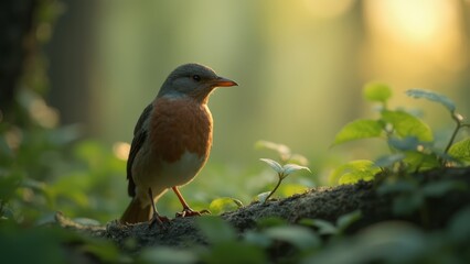 Canvas Print - A small bird sitting on a tree branch in the woods