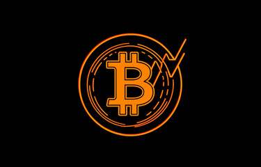 Poster - Illustration of a Bitcoin symbol glowing in orange against a black background with a check mark illustrating clarity and confirmation