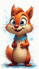 Canvas Print - A cartoon squirrel with blue eyes and a blue collar