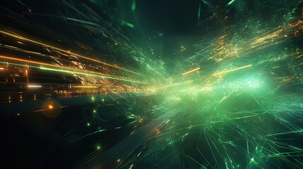 Poster - Abstract light streaks in a dynamic digital space with glowing green elements