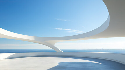 Poster - Abstract architecture scene with smooth curves. Abstract background with futuristic building in white and blue colors.