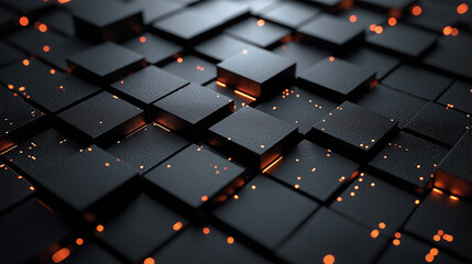 Wall Mural - black background with geometric squares and rectangular blocks, forming an abstract pattern, represe