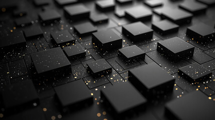 Wall Mural - black background with geometric squares and rectangular blocks, forming an abstract pattern, represe