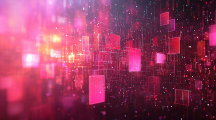 Wall Mural - pink background with geometric squares and rectangular blocks, forming an abstract pattern, represen