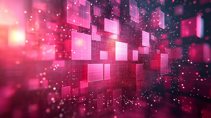 Wall Mural - pink background with geometric squares and rectangular blocks, forming an abstract pattern, represen